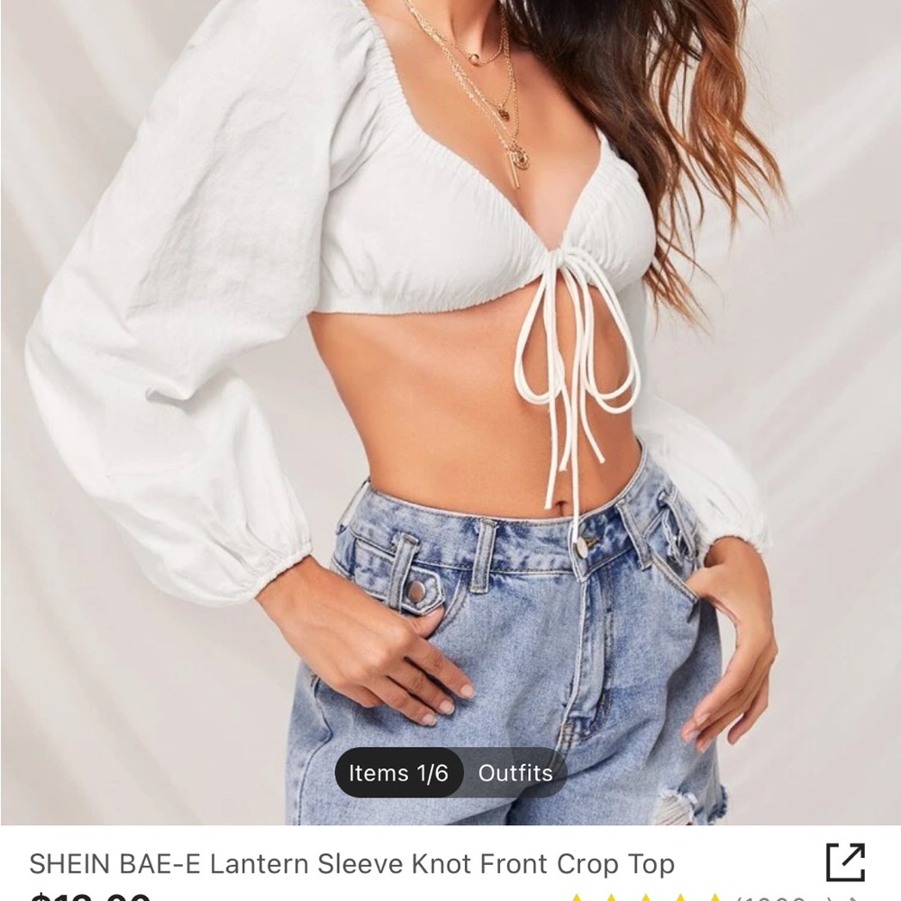 Shein Lantern Sleeve Front knot Crop Top